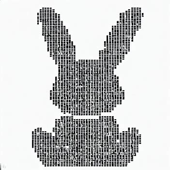 a simple black on white silhouette of a bunny, where the silhouette is composed of text-like blocks