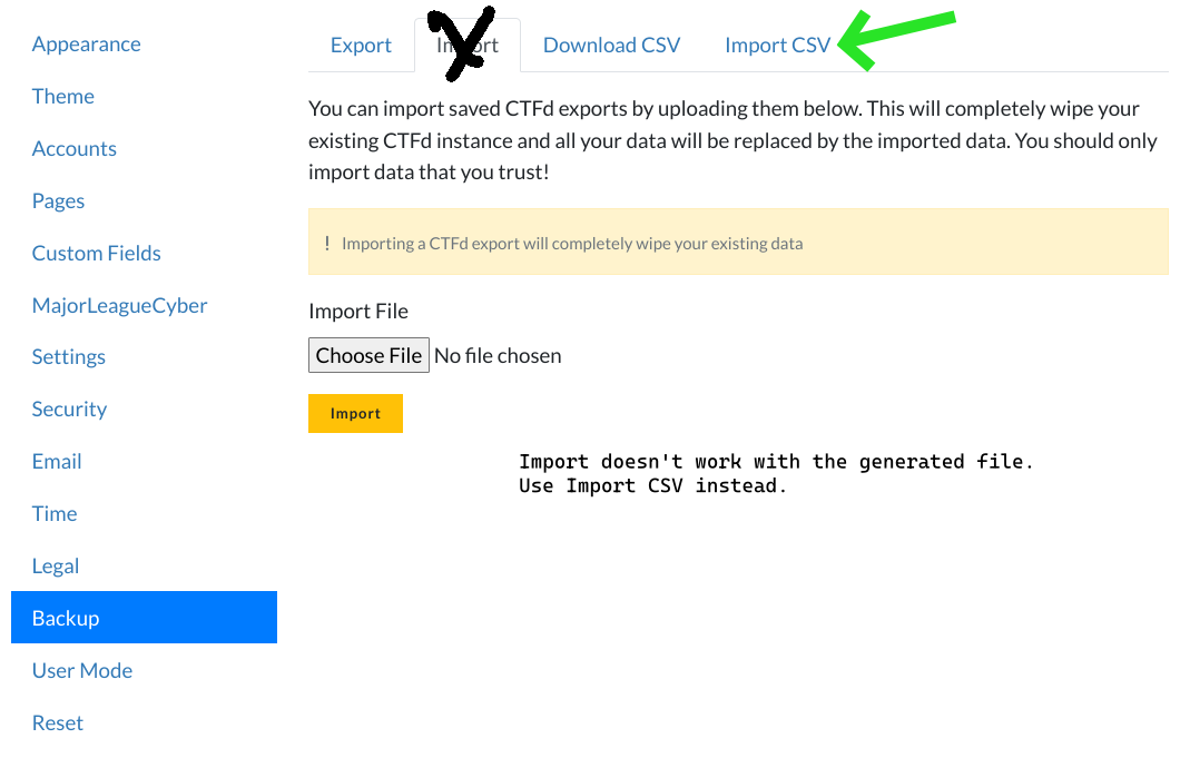 Make sure to “Import CSV”