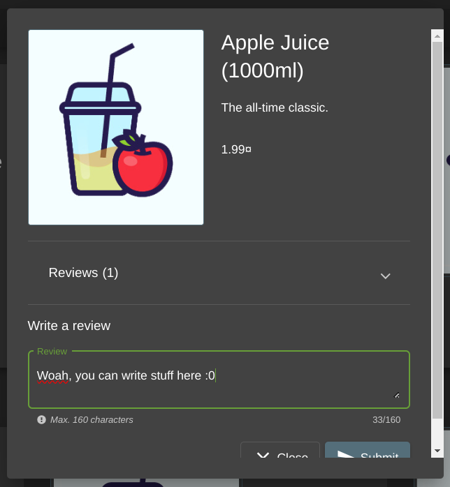 You can write a review by clicking on the item