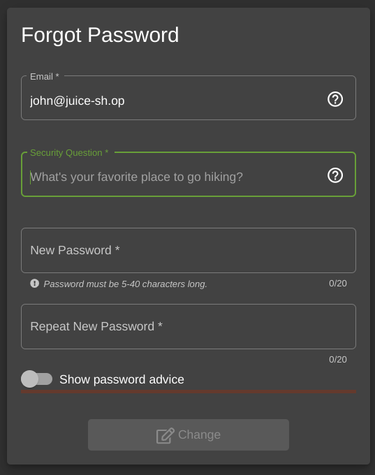 The Forgot Password form