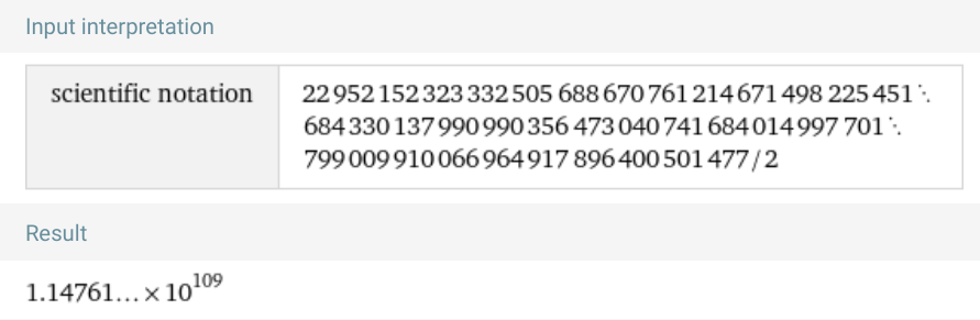 Scientific notation = 1.14761…×10^109