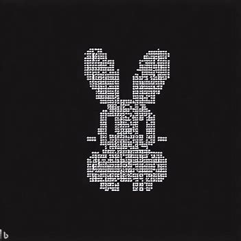 a cartoony monochrome bunny rabbit with a titled pattern similar to ascii art