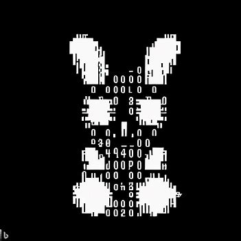 a monochrome image of a bunny that could probably be mistaken for a gummy bear. it has vague numbers in its body, but clearly is not generated with a strong understanding of ascii